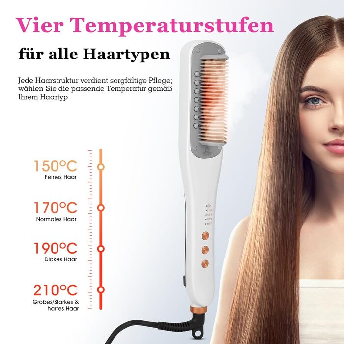 Випрямляч для волосся щіткою з підігрівом, білий | 3 температурні режими, швидкий нагрів (30с), захист від перегріву, для всіх типів волосся