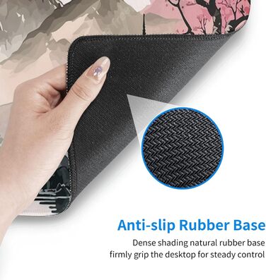 Килимок для миші для геймінгу, чорний, Kanagawa, великий, 80 x 30 см, з гумовою основою, водонепроникний, з прошитими краями, для геймінгу, офісу, дому (Чорна хвиля) (Рожевий)