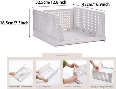 Ygapuzi 2 Pack Stackable Clothes Storage Basket Organizer Drawer Cabinet Shelf Divider Separator Desktop Container for Closet Wardrobe Kitchen Bathroom Office (White - 2Pack)
