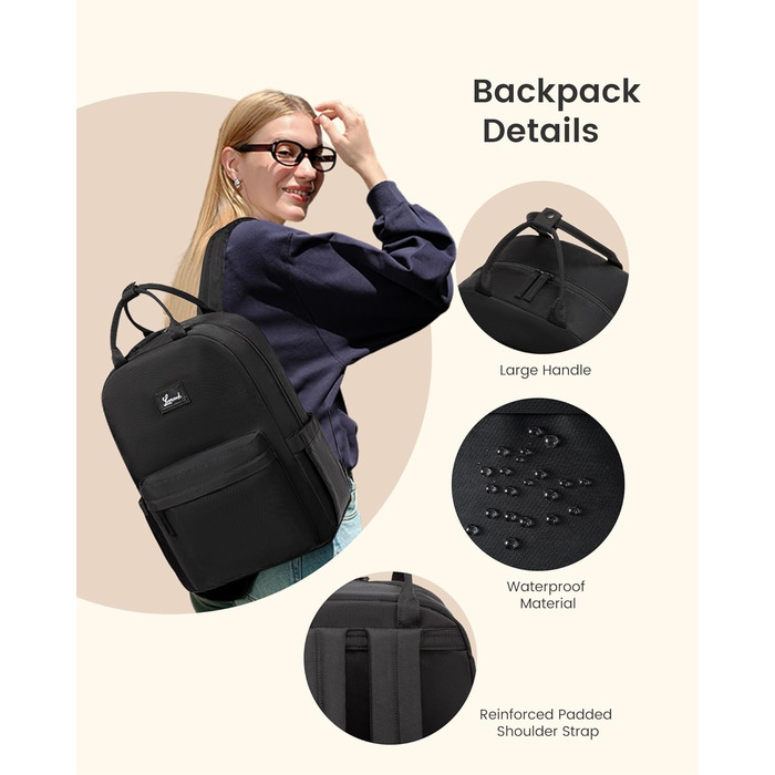 Сумка-рюкзак LOVEVOOK для жінок, підійде для ноутбука 15.6 дюймів, стильна міська сумка для підлітка, водонепроникна шкільна сумка, casual рюкзак для роботи, навчання, подорожей, чорна
