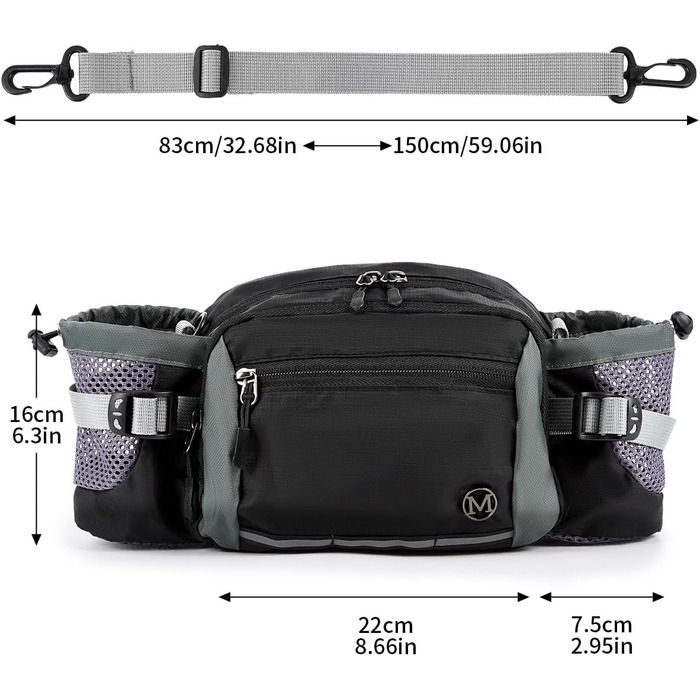 Тактична поясна сумка 6L для туризму, прогулянок з собакою, бігу, велоспорту, риболовлі та подорожей, чорна