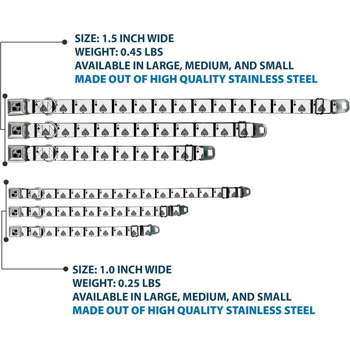 Нашийник для собак з фіксатором Seatbelt Buckle Ace of Spades, ширина 3.8 см, обхват шиї 46-81 см, багатобарвний