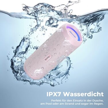 Bluetooth портативна колонка RIENOK з підсвіткою, IPX7, рожева, 3600 mAh