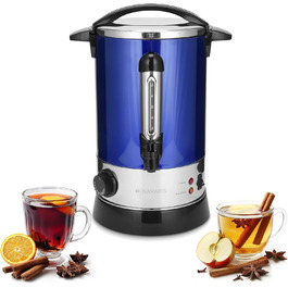 Navaris Mulled Wine Warmer/Hot Water Dispenser - Stainless Steel - with Thermostat, Level Indicator, and Tap - Mulled Wine/Hot Beverage Dispenser (6.8L, Blue)