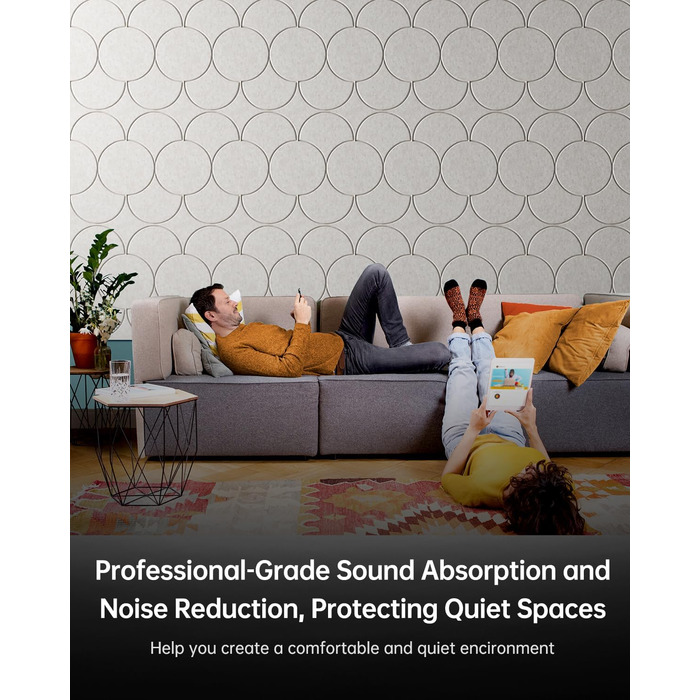 Акустичні панелі Soundsbay для звукоізоляції та декору стін, самоклеючі звукопоглинаючі плити з поліестеру, 30x30x0.9 см, світло-бежевий, 12 шт.