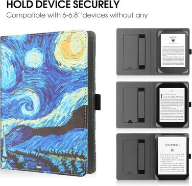 Чохол для eReader 6 дюймів: Kindle, Kobo, Tolino, Pocketbook, Sony. Чохол-підставка з петлею. Зіркове небо