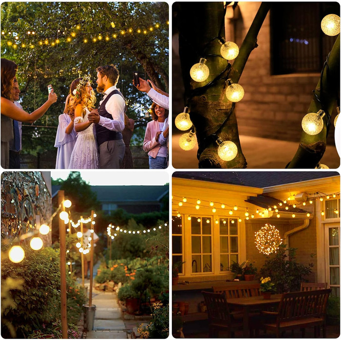 Сонячна гірлянда для вулиці, 60 LED, 13.2м, 8 режимів, IP65, тепле світло. Декорація для балкона, тераси, саду, ялинки.