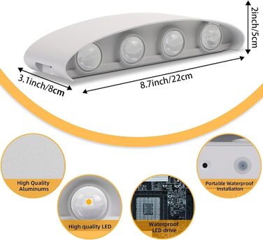 Світлодіодна настінна лампа Lureshine, 2 шт., 22x8x5 см, IP65, 8W, 3000K, чорний алюміній, для вітальні