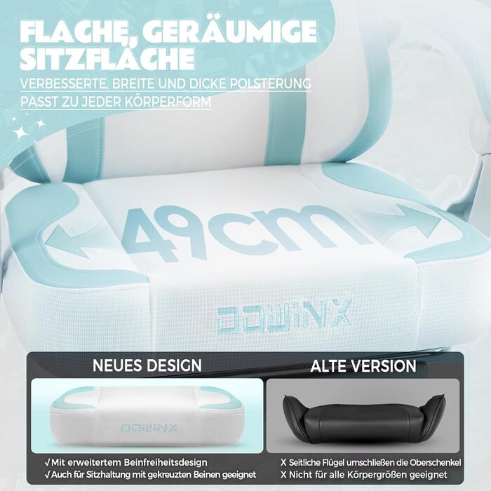 Ігровий крісло Dowinx з підніжкою, ергономічний, з дизайном лапок кота, тканинний, без крил, регульований, для дорослих, блакитний