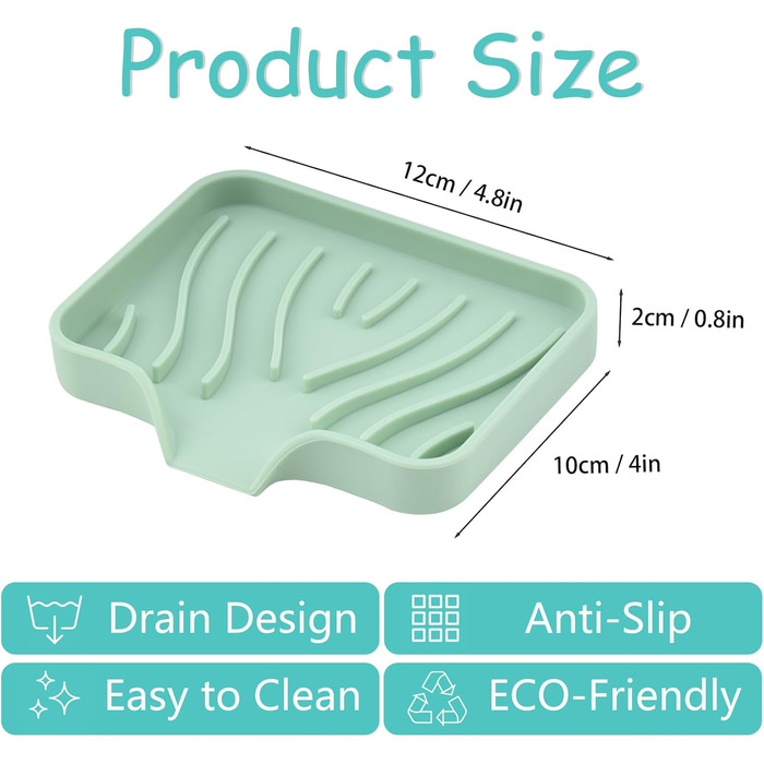 Силіконові мильниці з дренажем (2 шт.) - мильниця для душу, ванни, умивальника, кухні (білий, зелений)