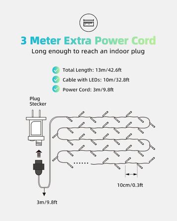 Льорочка LEDYA 200 LED, 10м, тепле біле світло, 8 режимів, IP44, для декору балкона, саду, внутрішніх та зовнішніх приміщень