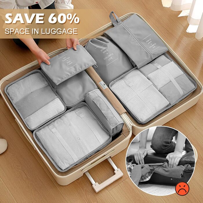 Органайзер для валізи Gemtte 13-ти частинний, водонепроникний, набір для подорожей (сірий)