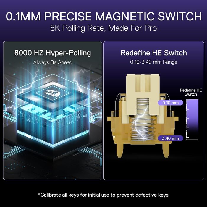 Redragon K556 HE Rapid Trigger - Механічна ігрова клавіатура з магнітними перемикачами, 104 клавіші, US-розкладка