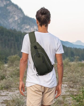 Чоловіча/Жіноча сумка через плече Waterfly: Messenger Bag, Sling Bag, Crossbody Bag для спорту, подорожей, велоїзди та піших прогулянок (Хакі)