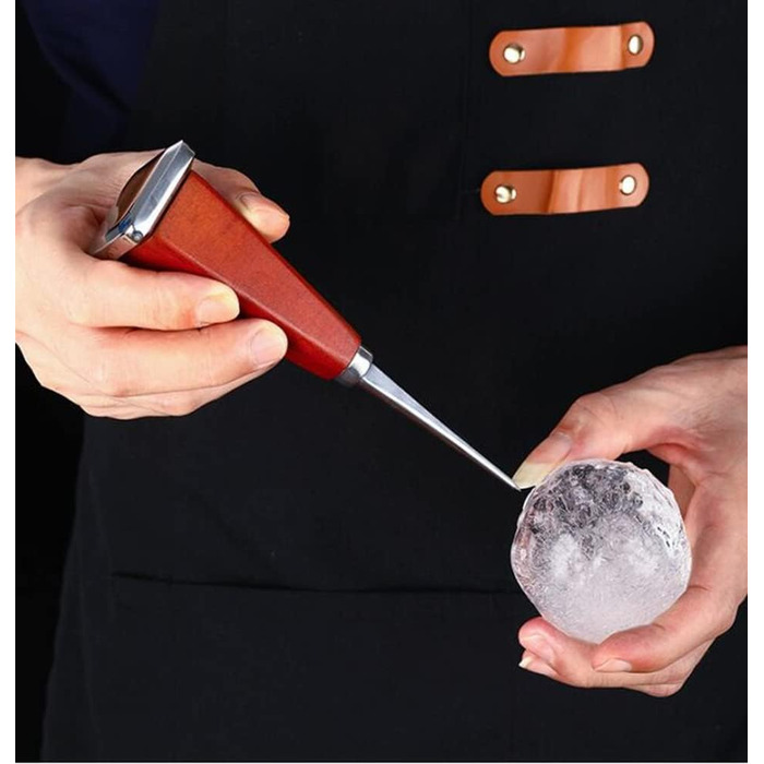 Stainless steel ice pick with ice tongs, pick tool for breaking ice, non-slip wooden handle for easy gripping, 16.5 cm length