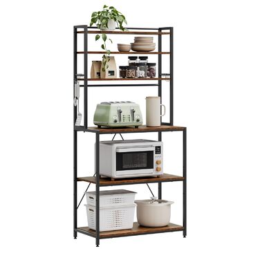 Стелаж кухонний WOLTU з 6 полицями, металевий з інженерної деревини, 60x167x40 см, коричневий+чорний
