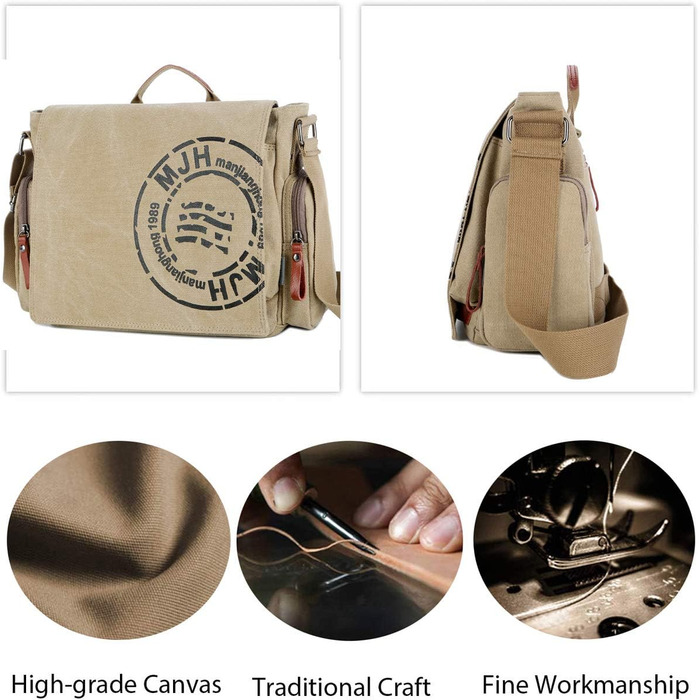 SDINAZ Leinwand Messenger Bag: Сумка-месенджер на плечі для iPad 7.9 дюймів, унісекс, з тканини для яхтингу, для роботи та подорожей, Army Green (Kaki)