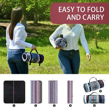 Плед для пікніка водонепроникний HX&OD, 203x203 см, сіро-зелений, складаний, з ручкою для перенесення