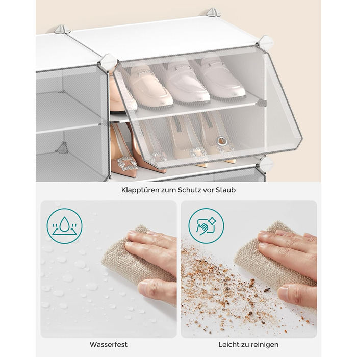 SONGMICS 10-Tier Shoe Rack, Shoe Cabinet, 30 x 40 x 30 cm per compartment, slim, with doors, steel frame, plastic, for hallway, bedroom, entrance area, LPC035B01 (12 compartments (124.4B x 124.6H cm), White)