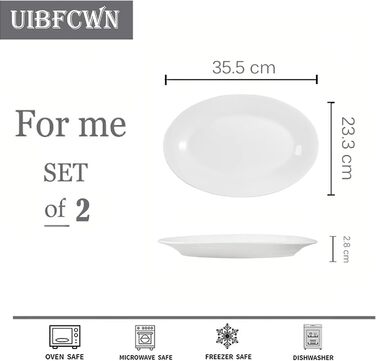 UIBFCWN Porcelain Serving Platter Set of 2, 35.5 X 23.3 cm, Oval Large Serving Tray Set, Ceramic Serving Plates/Dinner Plates for Buffets, Sushi, Cakes, Meat, Fish, Appetizers at Home/in Restaurants