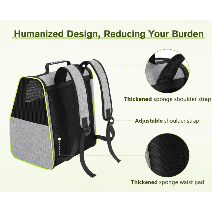 Рюкзак для кота Pecute з сітчастим вікном, переноска для тварин, дихаючий та легкий, сірий, до 6 кг