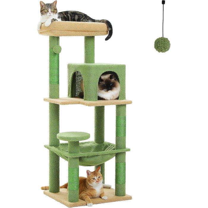 Кігтеточка-кімнатний комплекс PAWZ Road з гамаком, будиночком та м'яким покриттям, 116 см, зелений