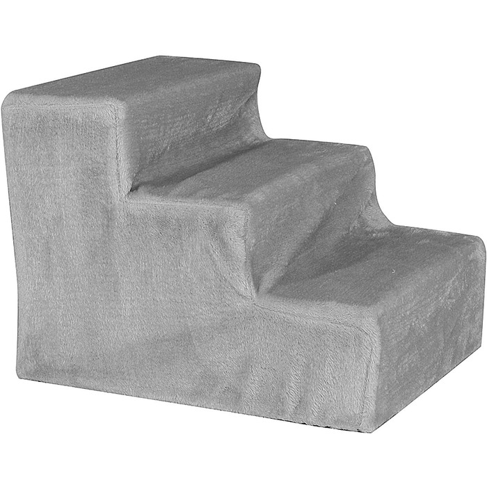 Lionto Pet Staircase with Plush Cover, 46x36x40 cm, sturdy dog stairs with low 10cm step height, gentle on joints, removable & washable cover, stairs can hold up to 50 kg, (Light Grey)