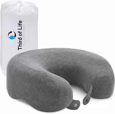 Neck Pillow for Airplane & Car | Orthopedic Travel Pillow Made of Ergonomic Memory Foam | Neck Support RONDAR with Cover | Effectively Against Neck Pain | Breathable Neck Pillow