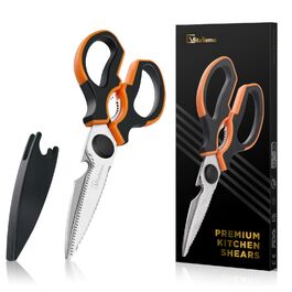 Універсальні кухонні ножиці 21 см з нержавіючої сталі, для риби, птиці, горіхів, з захистом леза, підходить для лівшів, можна мити в посудомийній машині