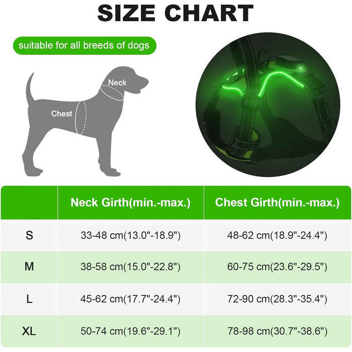 Нашийник для собак Masbri світловідбиваючий, регульований, з ручкою, м'який, світловідбиваючий, для собак середніх та великих порід, чорно-білий, TC3005B (L, Зелений)