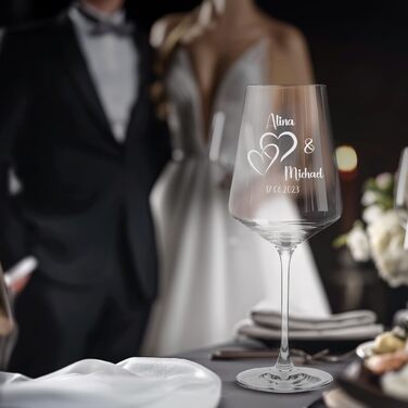 Leonardo Wine Glasses with Engraving 2-Piece Set for Him & Her. Only Love Matters. Personalized with Name & Date. Heart-Shaped Glass Leonardo Puccini, 560ml