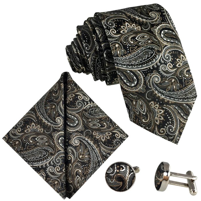Краватка чоловіча GASSANI Paisley 7 см, набір 3 шт. (чорно-коричнева, сіра, біла)