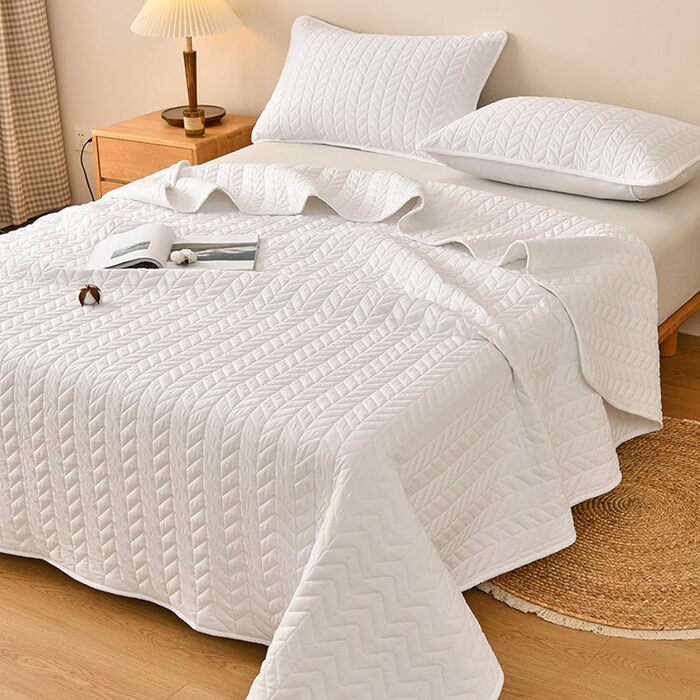 Cozy, warm quilted blanket, soft woven throw blanket for bed, couch, and chair, comfortable blanket, perfect for home decoration and winter warmth (White, 200 x 230 cm/3pcs)