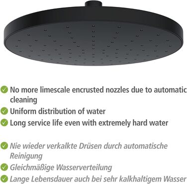 WENKO Rain Shower Head Automatic Cleaning - Anti-Limescale Universal Shower Head with Automatic Cleaning System, Plastic (ABS), 22.5 x 22.5 cm, Silver Glossy, 24000100 (Black)