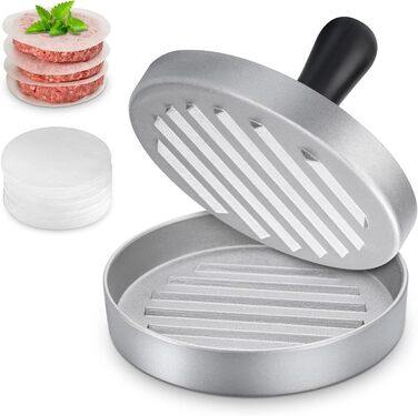 Пресс для бургерів HEPAZ з 100 аркушами паперу для випікання, набір для приготування бургерів та котлет з алюмінію з антипригарним покриттям