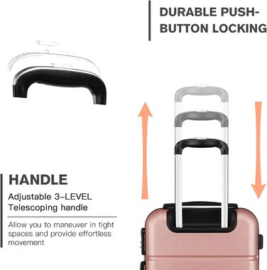 Валіза ручної поклажі KONO 55x38x22 см, 33 літри, ABS, рожево-золотий колір