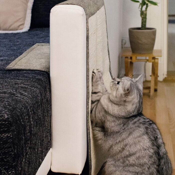 Navaris Cat Scratch Mat Scratch Protection Sofa - Sisal Scratch Rug 130 x 45 cm for Cat - Couch Cat Scratch Mat - also suitable for dogs - (Light Brown - white)