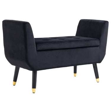 HOMCOM Luxury Bench with Storage & Armrests, Velvet Polyester, Rubber Wood, Black, 107x42x65cm for Living Room & Entryway