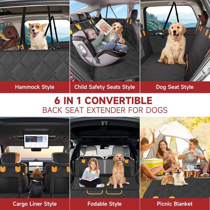 Loiion Waterproof Dog Car Seat Cover with Hard Base - Prevents Sliding, Fits Most SUVs, Trucks, Cars - Gray (Black All-Inclusive)