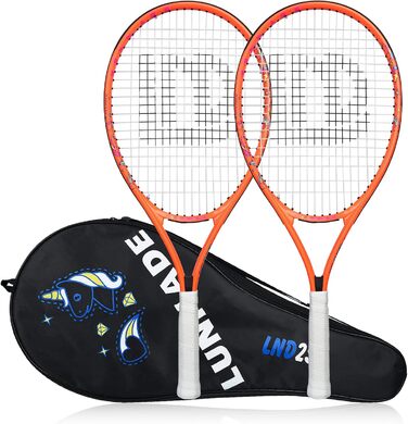 Lunnade Kids Tennis Racket Set - Junior Tennis Racquets for Boys & Girls Ages 3-12 with Cover (Orange, 2-Pack, 25 Inch)