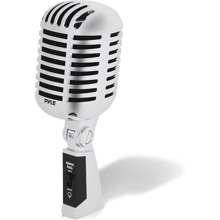 Мікрофон Pyle - Динамічний, Ретро-стиль, для вокалу, XLR, 4.88м кабель, для живих виступів та студії, срібний
