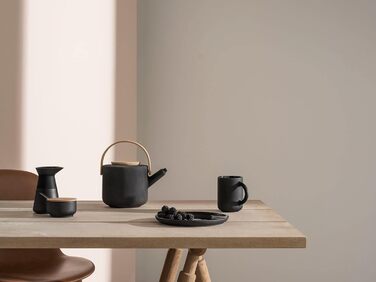 Stelton Theo Mug - Drinking Mug for Coffee, Tea & Hot Chocolate - Stoneware, cast iron exterior, glazed interior - 2 pieces - Black Mug - 2 Black Pieces