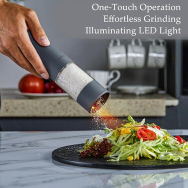 TLYSXPRO Salt and Pepper Grinder Electric 2-Piece Set, USB Rechargeable, Adjustable Coarseness Spice Grinder, Electric Pepper Grinder with LED Light, Cleaning Brush, Kitchen Appliances, Black