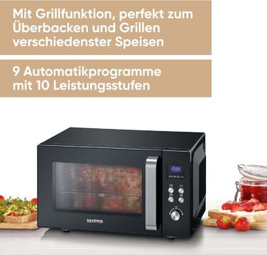 Мікрохвильова піч Severin 3-в-1 з грилем та конвекцією до 200°C, 25L, чорна, з антипригарним покриттям, MW 7752