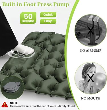 Каремат Satisure для кемпінгу надувний з насосом, водонепроникний, ультралегкий, зелений - для туризму, відпочинку на природі