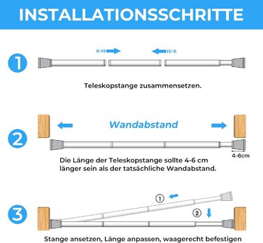 Штанга для карниза без свердління 113-196 см, телескопічна, для душу, штор, ванної кімнати, вікна, кухні, шафи, золота