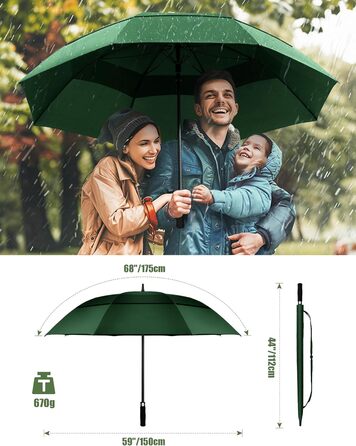 TECKNET Гольф-парасолька XXL, велика парасолька, штормостійка, автоматична, з EVA-ручкою, для жінок та чоловіків (зелена, діаметр 150 см)