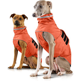 ZAUBERPFOTE® Dog Raincoat London | With extra-long YKK® zipper for collar & harness | For small, medium & large dogs | Waterproof & machine washable | Dog Raincoat (Orange, 50)