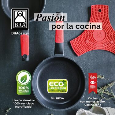 Набір сковорідок BRA Premiere 3 шт. з антипригарним покриттям, чорний з червоним силіконом, 18/22/26 см, для всіх типів плит, включаючи індукцію