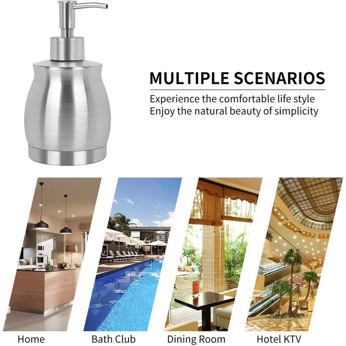 Дозатор мила з нержавіючої сталі, 390 мл, сріблястий (для кухні та ванної кімнати)